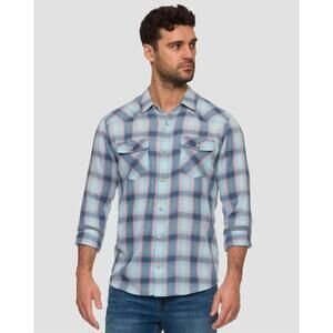 NEW FLAGS & ANTHEM muncie long sleeve vintage wash western shirt in navy mauve b